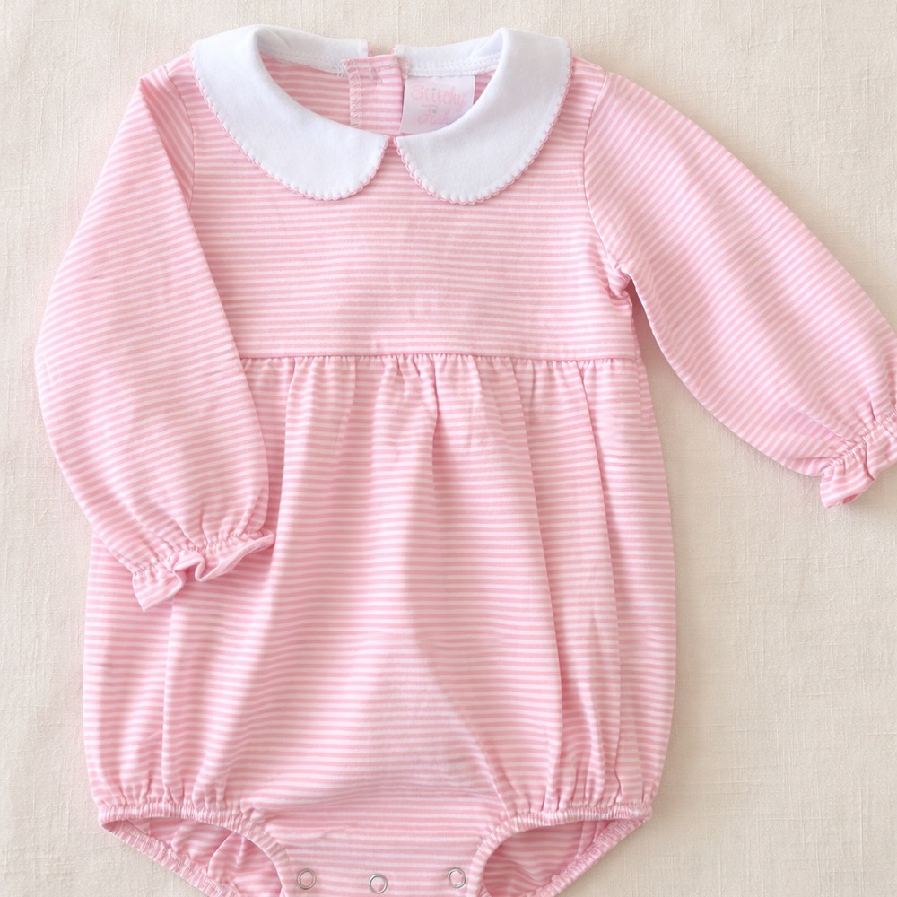 Striped Pink Baby Bodysuit with Peter Pan Collar